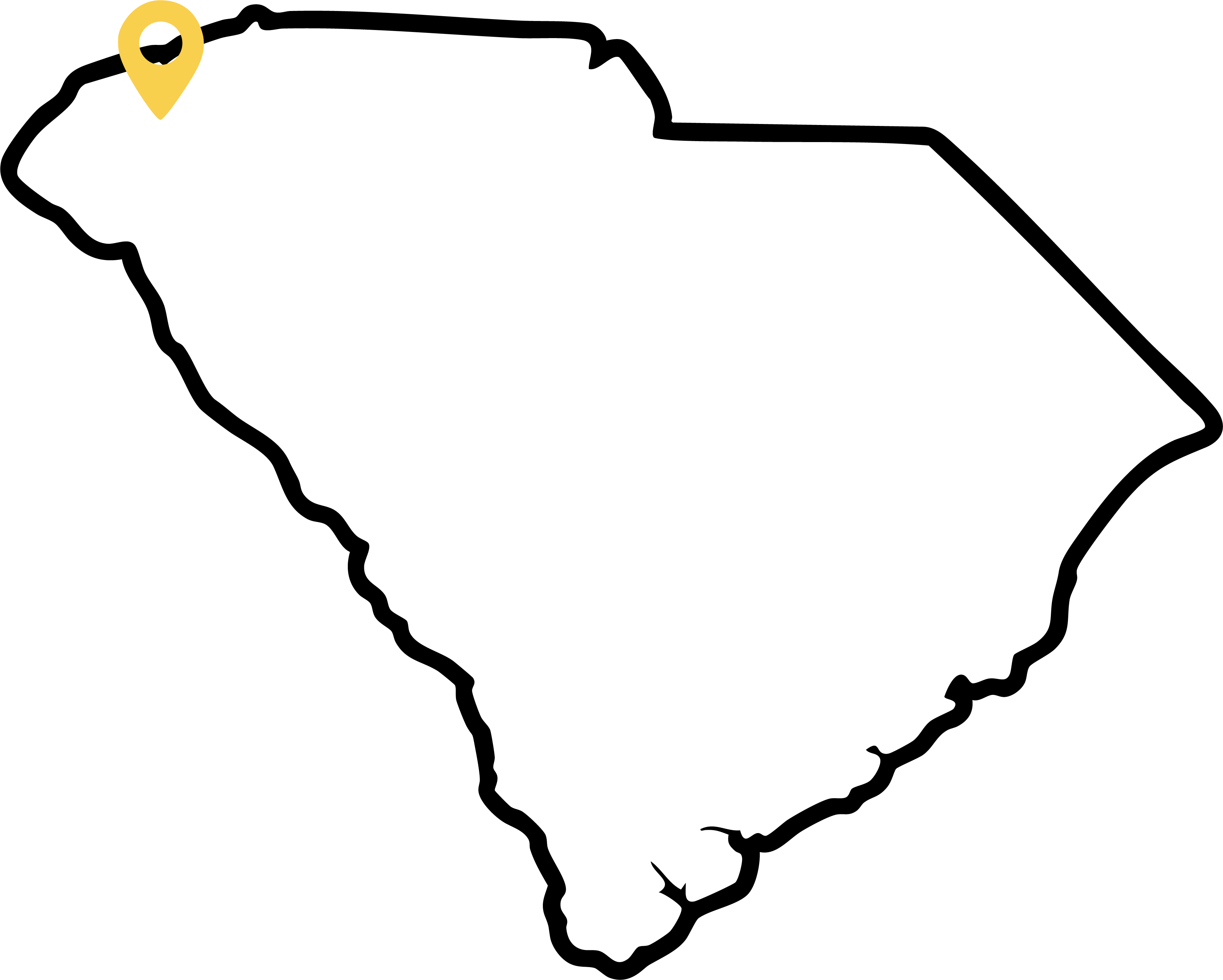 Map of South Carolina with the camp location pinned